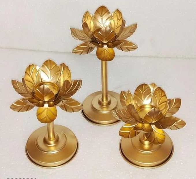 Star Home Decor Lotus Golden Tealight Holder Set (Set of 3) – Stylish Metal Lotus Candle Holders