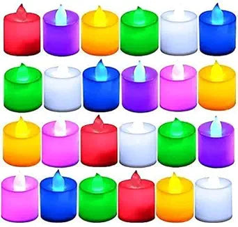 Plastic Multicolor Flameless LED Tea Lights Diya Candles – Pack of 12