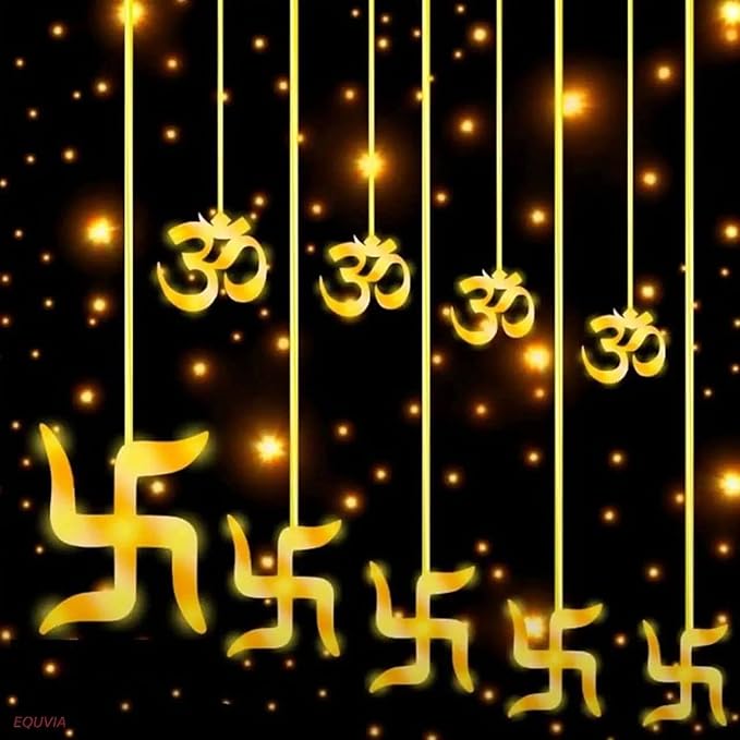 Plastic Warm White Swastik Curtain Lights – LED String Lights with 12 Hanging Swastik and Om Symbols