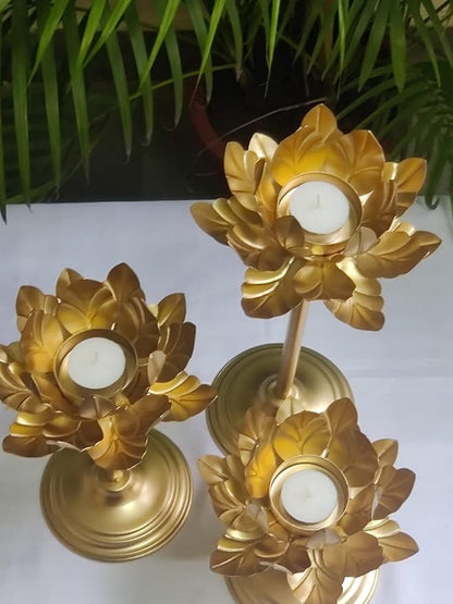 Star Home Decor Lotus Golden Tealight Holder Set (Set of 3) – Stylish Metal Lotus Candle Holders