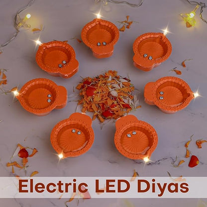 Water Sensor Diya – 12-Piece Electric Flameless & Smokeless LED Diya Lights for Home Decor