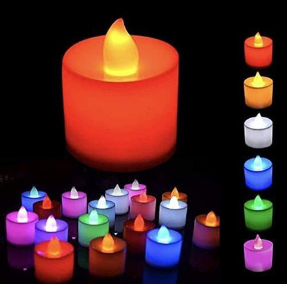 Plastic Multicolor Flameless LED Tea Lights Diya Candles – Pack of 12