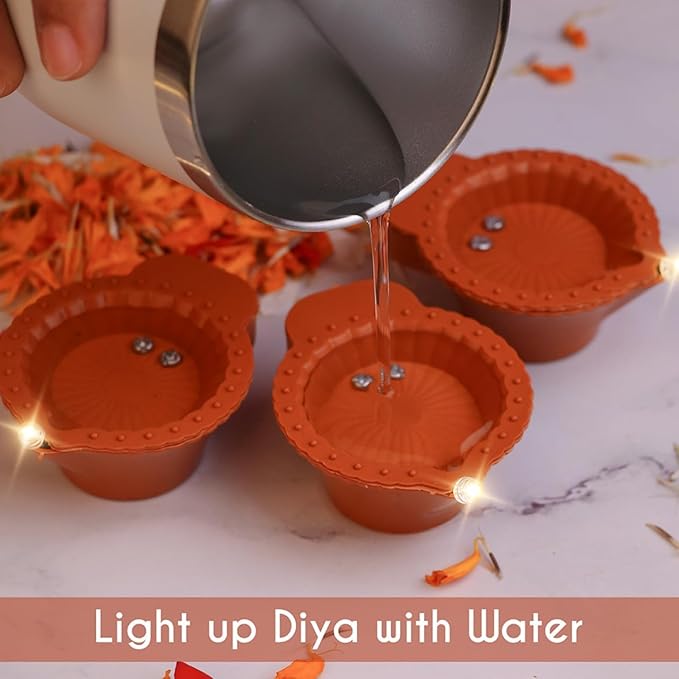 Water Sensor Diya – 12-Piece Electric Flameless & Smokeless LED Diya Lights for Home Decor