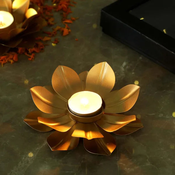 Metal Lotus Tealight Holder with Stand – Elegant Decorative Candle Holder for Home & Festive Décor