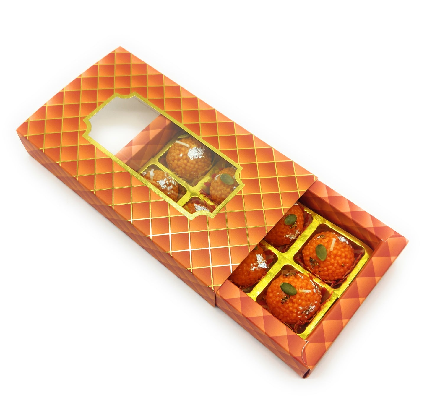 Motichoor Laddu Candle – Premium Scented Wax Candle, Festive Gift Pack (Pack of 8)