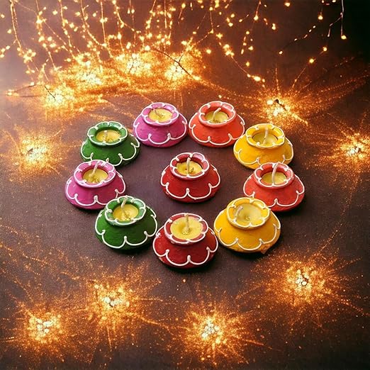 Handmade Matki Diya Candle Set – Wax Clay Candle Set (12 Pieces) for Diwali Decoration & Home Décor