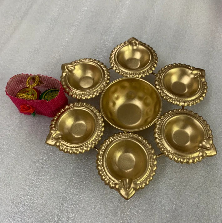 7-Inch Diya Urli Bowl Set, 6 diyas 1 bowl (Set of 7) – Perfect for Pooja & Aarti