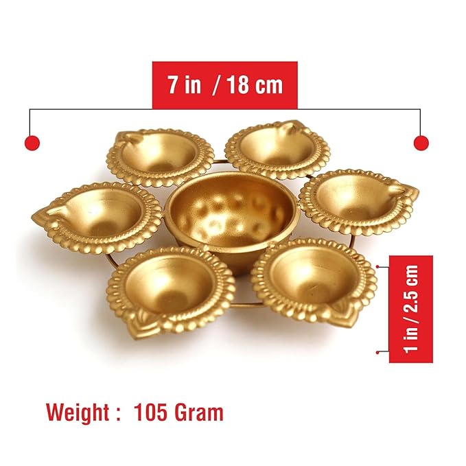 7-Inch Diya Urli Bowl Set, 6 diyas 1 bowl (Set of 7) – Perfect for Pooja & Aarti