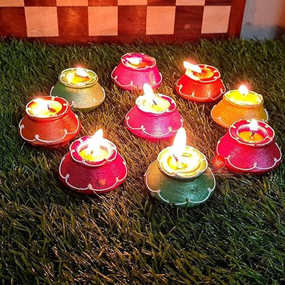 Handmade Matki Diya Candle Set – Wax Clay Candle Set (12 Pieces) for Diwali Decoration & Home Décor